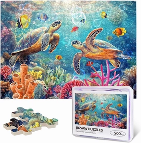 Sea Turtle Puzzles for Adults 500 Pieces Ocean Beach Turtle Jigsaw Puzzle Seascape Animal Art Wooden Puzzle for Challenging Family Activity Games