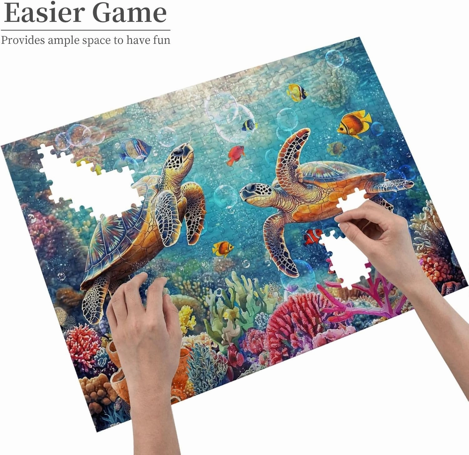 Sea Turtle Puzzles for Adults 500 Pieces Ocean Beach Turtle Jigsaw Puzzle Seascape Animal Art Wooden Puzzle for Challenging Family Activity Games