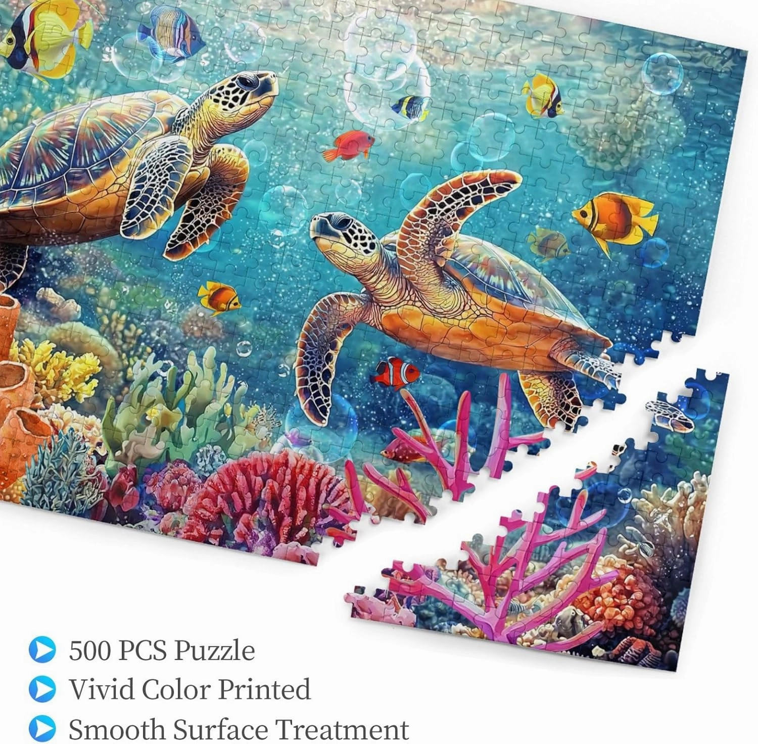 Sea Turtle Puzzles for Adults 500 Pieces Ocean Beach Turtle Jigsaw Puzzle Seascape Animal Art Wooden Puzzle for Challenging Family Activity Games