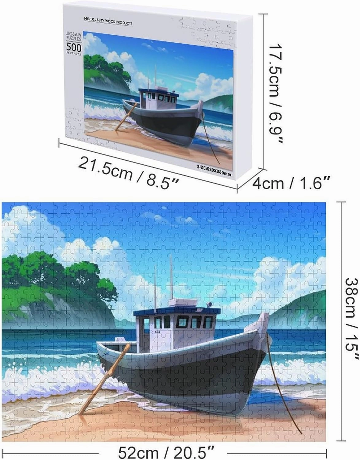 Seaside Fishing Boat Wooden Puzzles for Adults 500 Pieces Jigsaw Puzzle – Anime-Style Ocean View with Sailor Life