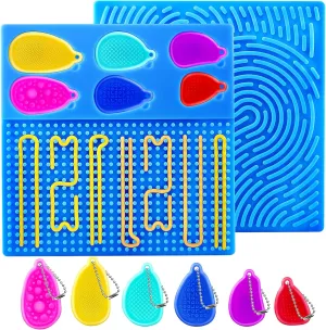 Sensory Activity Board: Double-Sided Silicone Fidget Toys with 6 Sensory Worry Stones for Calming, Stress, Anxiety, Focus,ADHD & Autism, Portable with Travel Bag & 24 Strings (Blue)