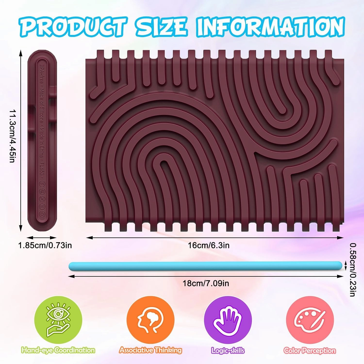 Sensory Activity Board Toys: 3D Silicone Fidget Toy for Kids & Adults | Portable Stress Relief Fidget Toy | Includes 20 Silicone Strings & Travel Bag