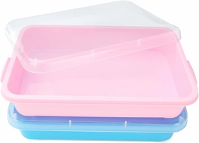 Sensory Bin Sand Tray with Lid for Toddlers 2 Pcs 15in Portable Sandbox Toy Large Plastic Tray for Kids 3 4 5 6 Fill with Sand, Water, Beads, and More (Pink   Blue)