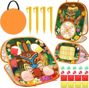 ShinyRelief 3 in1 Tiki Bean Bag Toss Game Limbo Game Luau Party Games Hawaiian Game Outside Toys Outdoor Games Kids Gift for Toddlers Boy Girls Summer Tropical Carnival Party Supplies Basket Stuffers