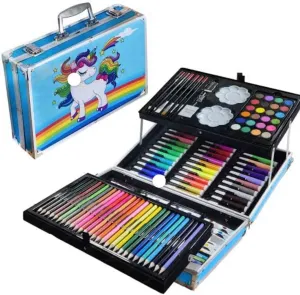 SH..UDAU/SHI® Unicorn Art & Craft Painting Box, Big Coloring Suitcase Multiple 145 Color Kit, Professional Drawing Water Color Pencils,Sketches & Acrylic Paint Brush Birthday Gift for Girls