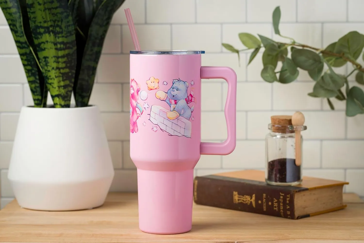 Silver Buffalo Care Bears Christmas Cuties Winter Fun Featuring Good Luck Bear, Cheer, and Christmas Wishes Bear Stainless Steel Tumbler with Handle and Straw, Fits in Standard Cup Holder, 40 Ounces