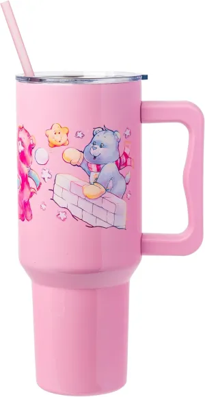 Silver Buffalo Care Bears Christmas Cuties Winter Fun Featuring Good Luck Bear, Cheer, and Christmas Wishes Bear Stainless Steel Tumbler with Handle and Straw, Fits in Standard Cup Holder, 40 Ounces