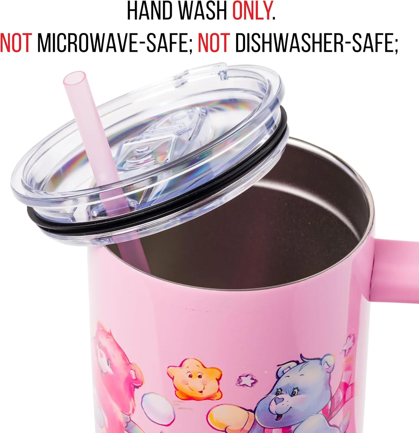 Silver Buffalo Care Bears Christmas Cuties Winter Fun Featuring Good Luck Bear, Cheer, and Christmas Wishes Bear Stainless Steel Tumbler with Handle and Straw, Fits in Standard Cup Holder, 40 Ounces