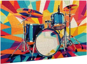 simple drum set 500 pieces of adult wooden puzzles,unique colors design,for music lovers,brainstorming for stress relief,enjoy the puzzle solving process,funny artwork for adults