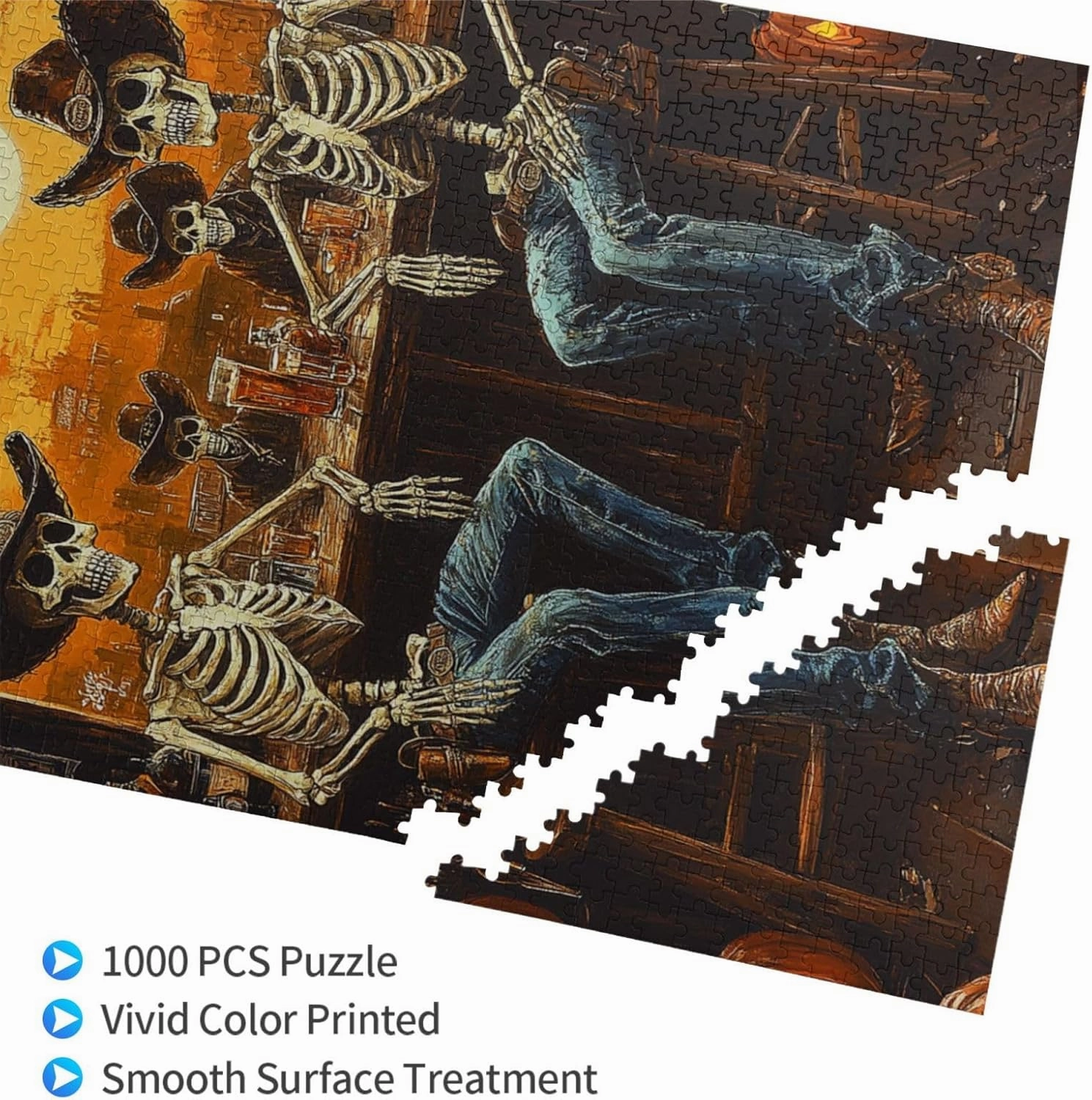 Skeletal Partying at Sunset Drinks Table,1000 Piece Wooden Puzzle for Adults,Brain Training Challenge,Stress Relief Activity,Macabre Desert Happy Hour Artwork,Eco-Friendly Pieces