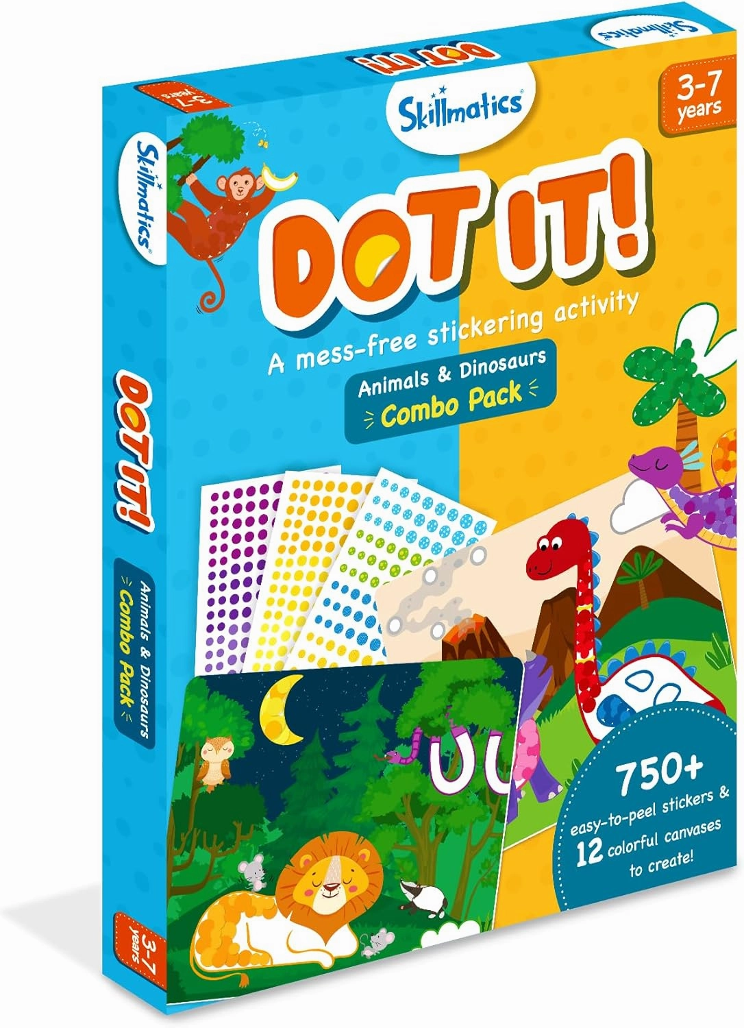 Skillmatics Dot It Sticker Art - Animals & Dinosaurs Combo, Mess-Free Fun for Kids, 750  Stickers, Craft Kits, DIY Scrapbooking Activity, Travel Toys, Gifts for Ages 3, 4, 5, 6, 7