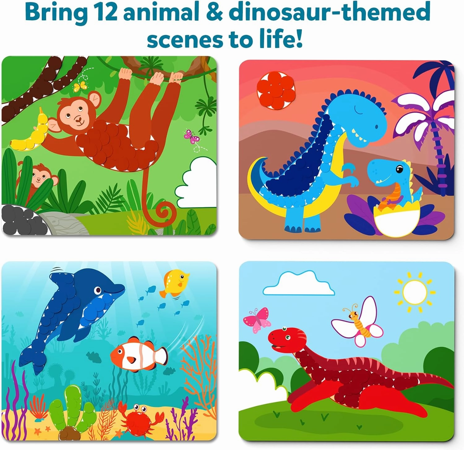 Skillmatics Dot It Sticker Art - Animals & Dinosaurs Combo, Mess-Free Fun for Kids, 750  Stickers, Craft Kits, DIY Scrapbooking Activity, Travel Toys, Gifts for Ages 3, 4, 5, 6, 7