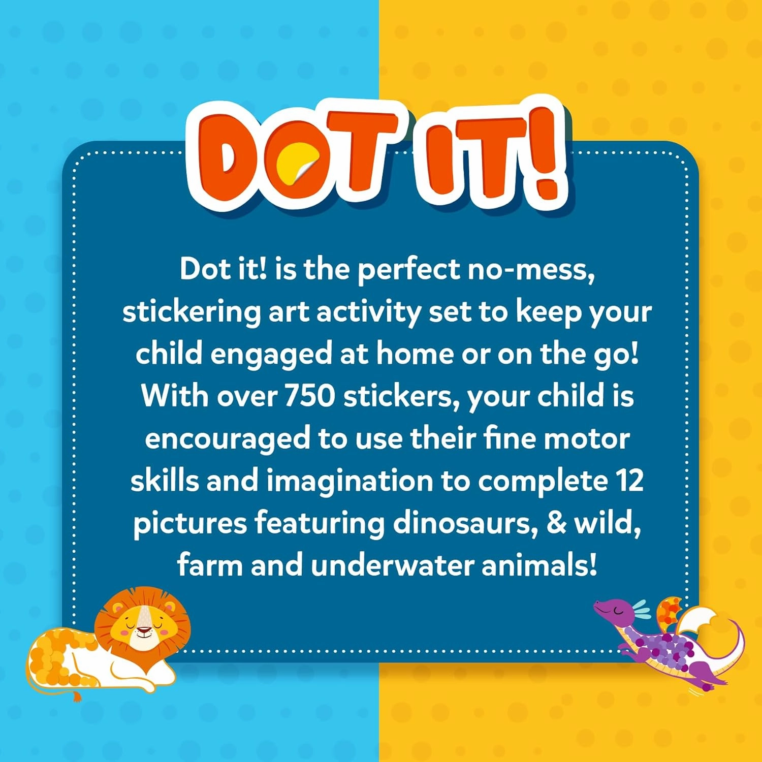 Skillmatics Dot It Sticker Art - Animals & Dinosaurs Combo, Mess-Free Fun for Kids, 750  Stickers, Craft Kits, DIY Scrapbooking Activity, Travel Toys, Gifts for Ages 3, 4, 5, 6, 7