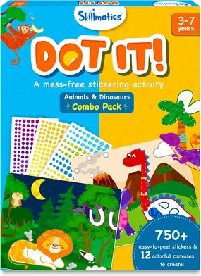 Skillmatics Dot It Sticker Art - Animals & Dinosaurs Combo, Mess-Free Fun for Kids, 750  Stickers, Craft Kits, DIY Scrapbooking Activity, Travel Toys, Gifts for Ages 3, 4, 5, 6, 7