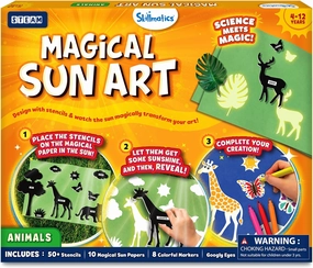 Skillmatics Sun Paper Art Kit - Mess-Free DIY STEM Craft Kit for Kids, Design with Stencils, Create with Sunlight, Color with Markers, Indoor, Outdoor Play, Gifts for Ages 4, 5, 6, 7, 8, 9, 10, 11, 12