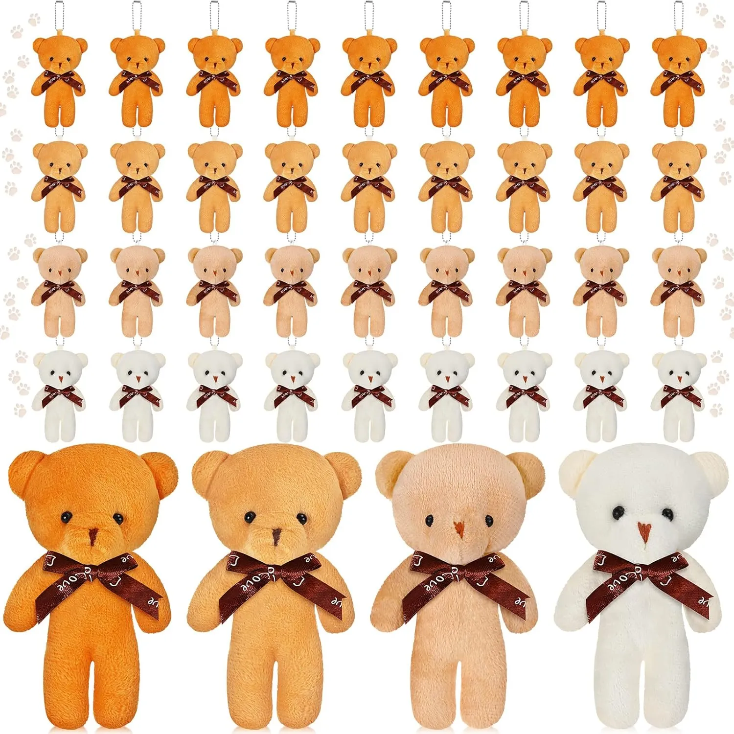 Skylety 40 Pcs Valentines Mini Bear Stuffed Tiny Bear Doll for Keychain Soft Mini Stuffed Animal Plush Bears Tiny Doll for Wedding Gifts Baby Shower Birthday Party Favor 4.72 Inch
