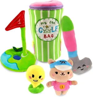 Skywin-My First Golf Bag, Baby Golf Toy, 6 ct Developmental and Sensory Baby Golf Set Inc Plush Golf Club, Ball, Mug, Goal, Teddy Bear and Bracket