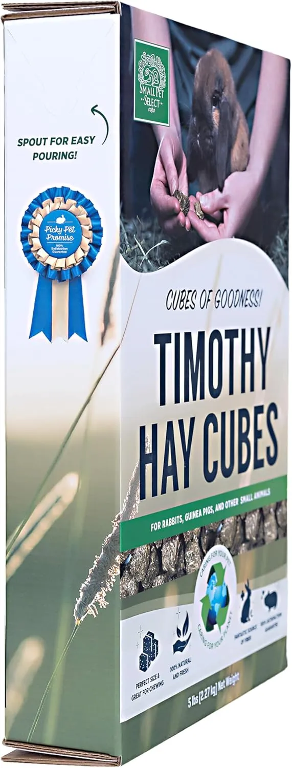 Small Pet Select - Straight Timothy Hay Cubes - 100% All Natural Timothy Hay, Not Blended - Delivered Fresh, Guarantee, (5 lb)