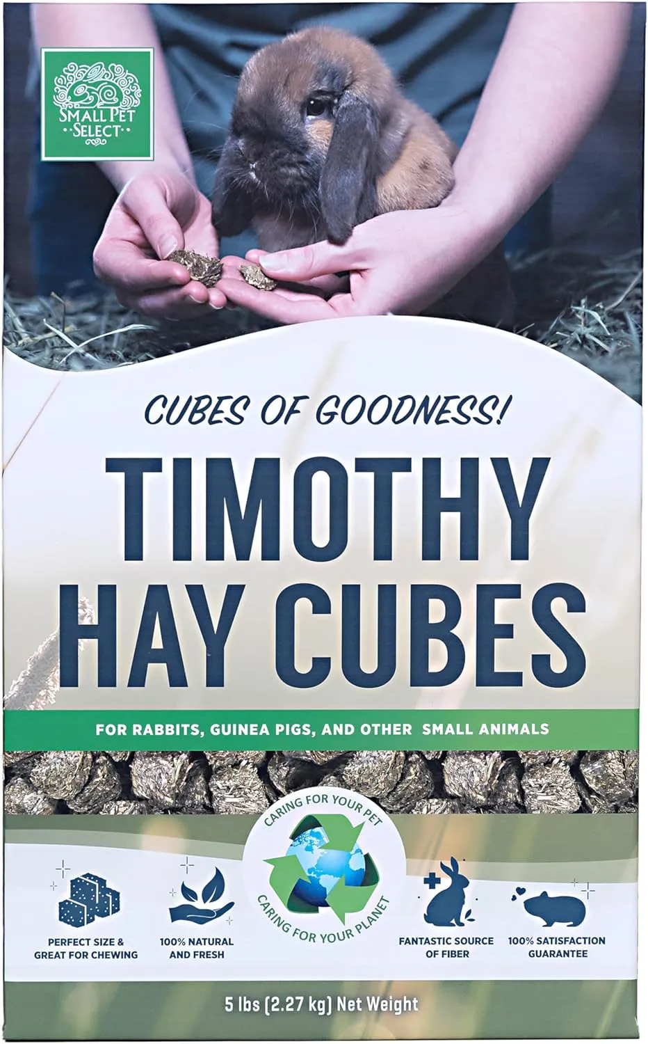 Small Pet Select - Straight Timothy Hay Cubes - 100% All Natural Timothy Hay, Not Blended - Delivered Fresh, Guarantee, (5 lb)