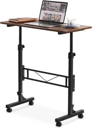 Small Standing Desk Adjustable Height, Mobile Stand Up Desk with Wheels, 32 Inch Portable Rolling Desks for Walking Pad Treadmill Wood Rustic