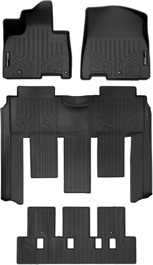 SMARTLINER Custom Fit Black 3 Row Floor Mat Liner Set Compatible with 2022-2025 Kia Carnival (Only Fits 7 Passenger Models. Fits SX Prestige with 2nd Row VIP Lounge Seats)
