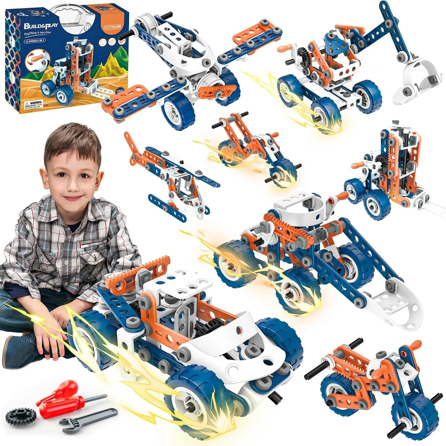 SMIESSKIDDO 12 in 1 STEM Toys, 152 PCS Building Toys for Kids Ages 4-8 5-7 6-8 Educational Activities for Boys 4-6 8-10 Construction Creative Games Birthday Gifts for 4 5 6 7 8  Year Old Boy Girl