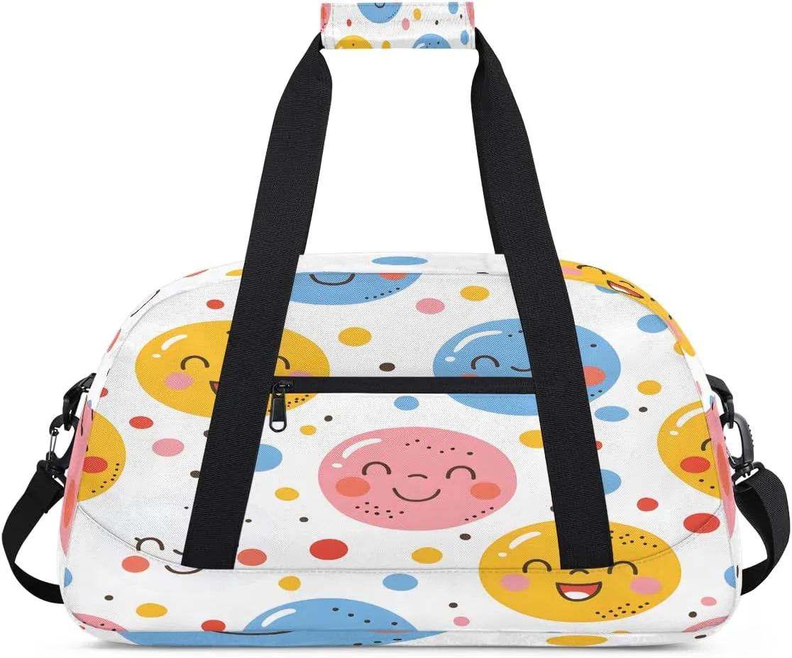 Smiling Face Kids Overnighter Duffel Bags for Boys, Carry-On Size Sports Gym Bag with Front Zipper Pocket for School Practice or Overnight Travel Weekender Sleepover Tote Bag
