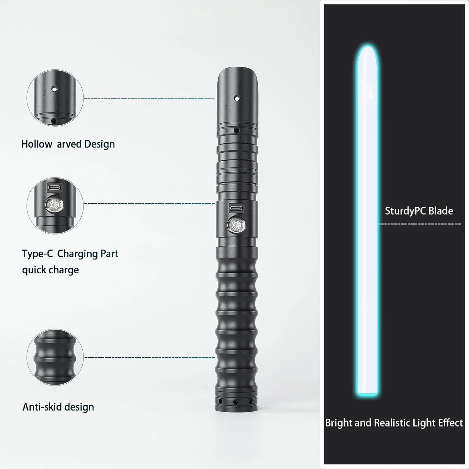 Smooth Swing Lightsaber Metal Hill FX Dueling Motion Control Heavy-Duty Light Saber with 4 Sounds Fonts and 16 RGB Infinite Color Changing （Black Handle）