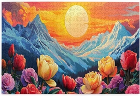 Snowy Mountains and Tulip Valleys，1000 Pcs Wooden Jigsaw Puzzles for Adults,Let Your Imagination Run Wild，Brainstorming for Stress Relief，Forget The Troubles of Life，Enjoy The Process