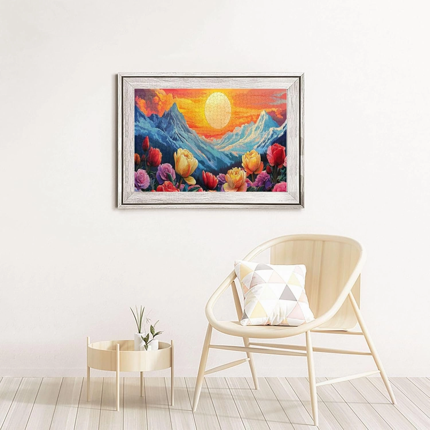 Snowy Mountains and Tulip Valleys，1000 Pcs Wooden Jigsaw Puzzles for Adults,Let Your Imagination Run Wild，Brainstorming for Stress Relief，Forget The Troubles of Life，Enjoy The Process