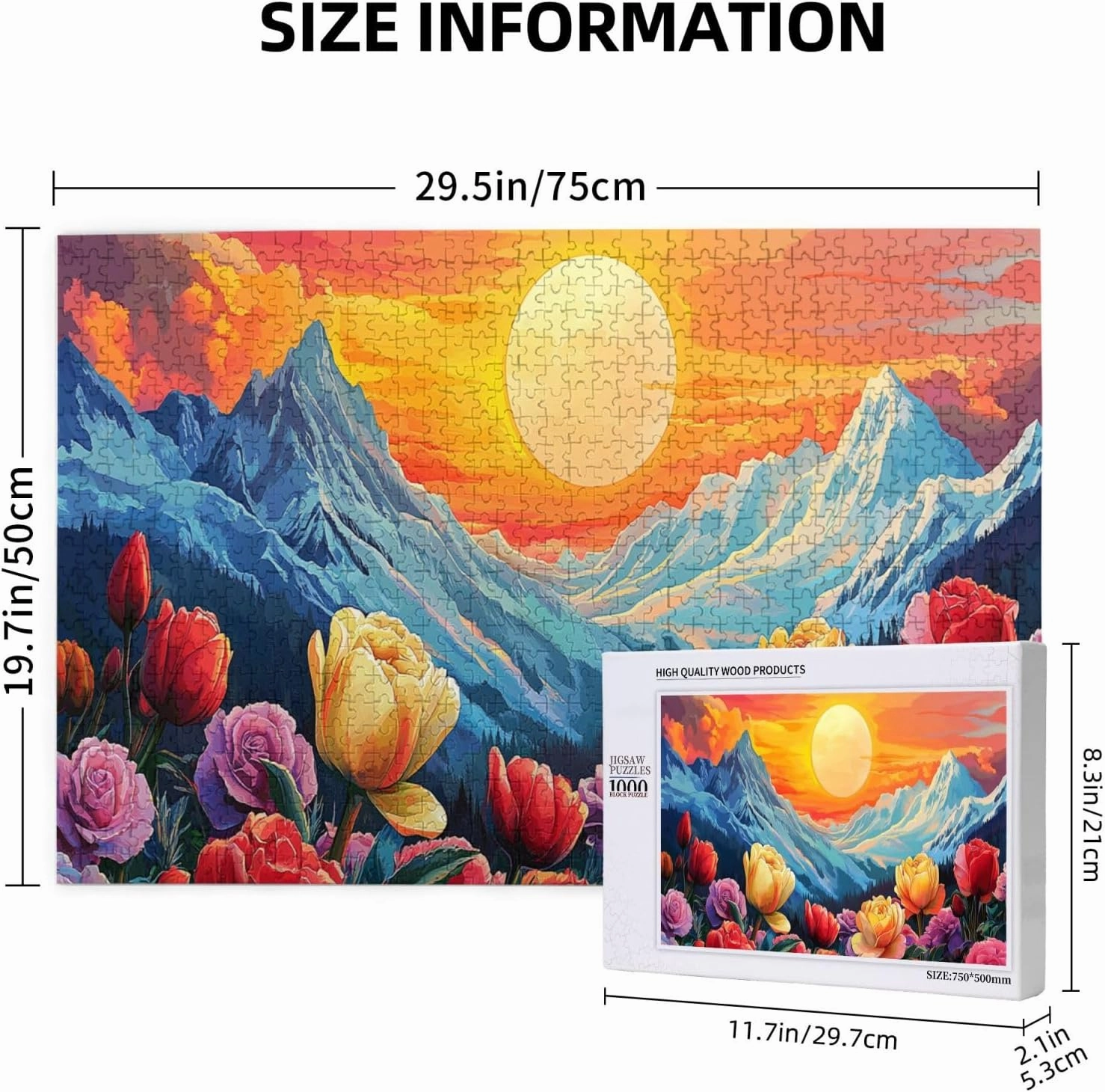 Snowy Mountains and Tulip Valleys，1000 Pcs Wooden Jigsaw Puzzles for Adults,Let Your Imagination Run Wild，Brainstorming for Stress Relief，Forget The Troubles of Life，Enjoy The Process