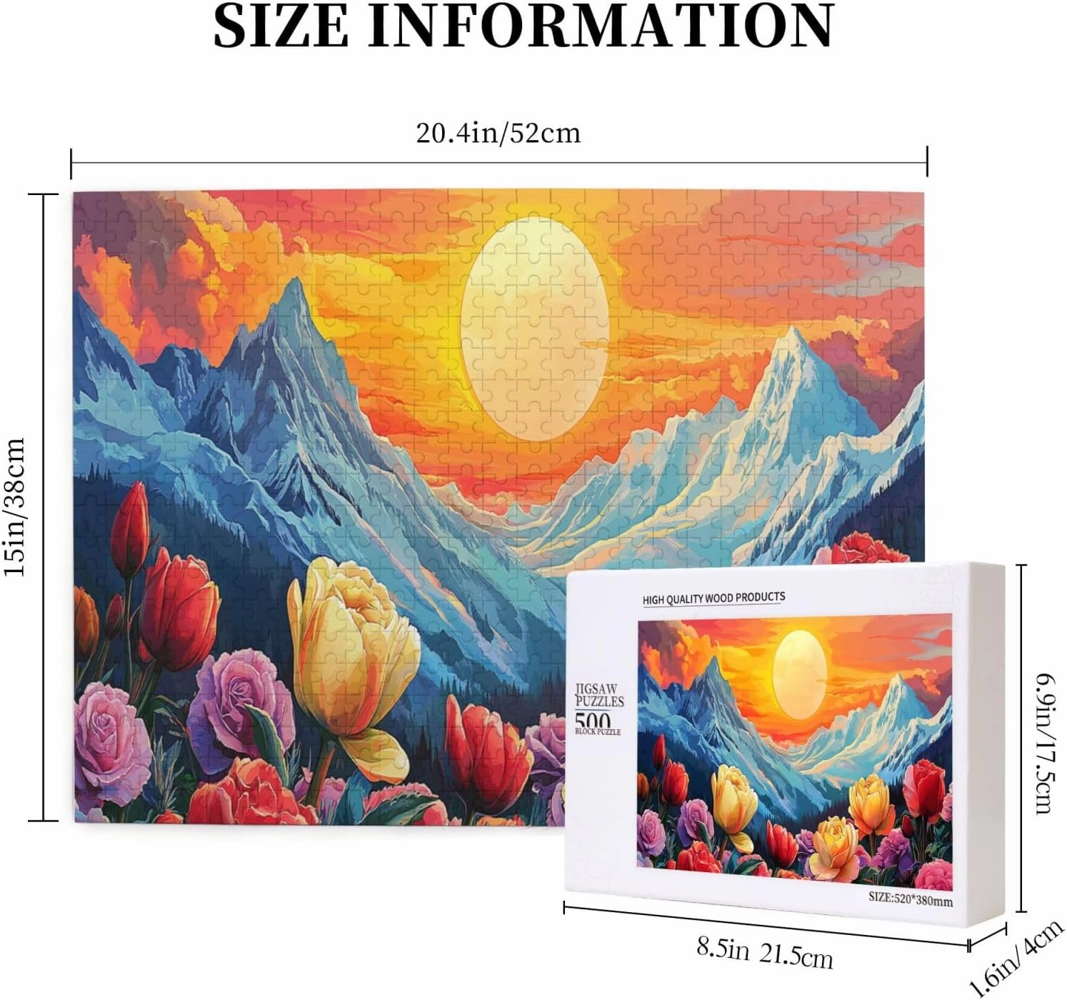 Snowy Mountains and Tulip Valleys，500 Pcs Wooden Jigsaw Puzzles for Adults,Let Your Imagination Run Wild，Brainstorming for Stress Relief，Forget The Troubles of Life，Enjoy The Process