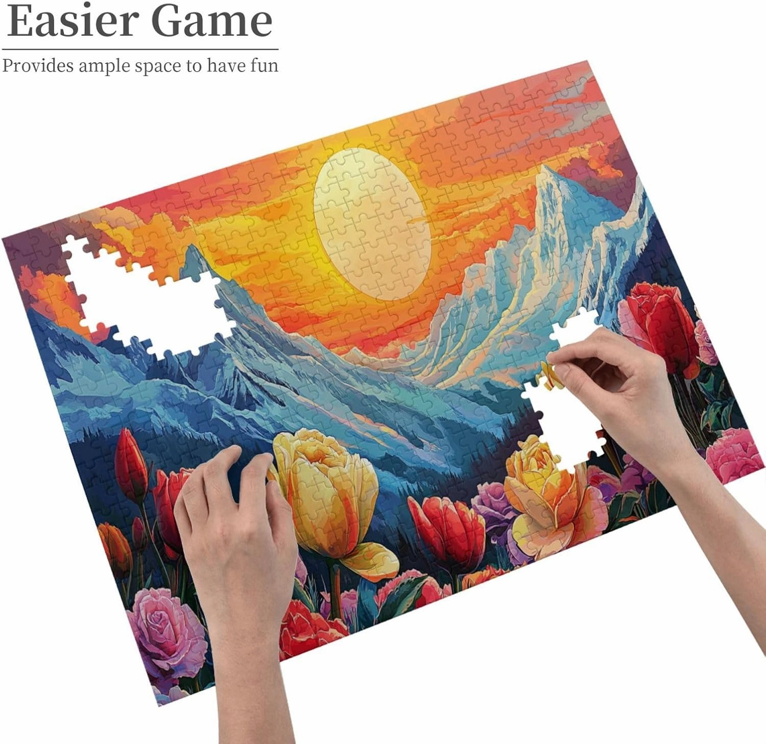 Snowy Mountains and Tulip Valleys，500 Pcs Wooden Jigsaw Puzzles for Adults,Let Your Imagination Run Wild，Brainstorming for Stress Relief，Forget The Troubles of Life，Enjoy The Process