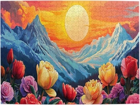 Snowy Mountains and Tulip Valleys，500 Pcs Wooden Jigsaw Puzzles for Adults,Let Your Imagination Run Wild，Brainstorming for Stress Relief，Forget The Troubles of Life，Enjoy The Process