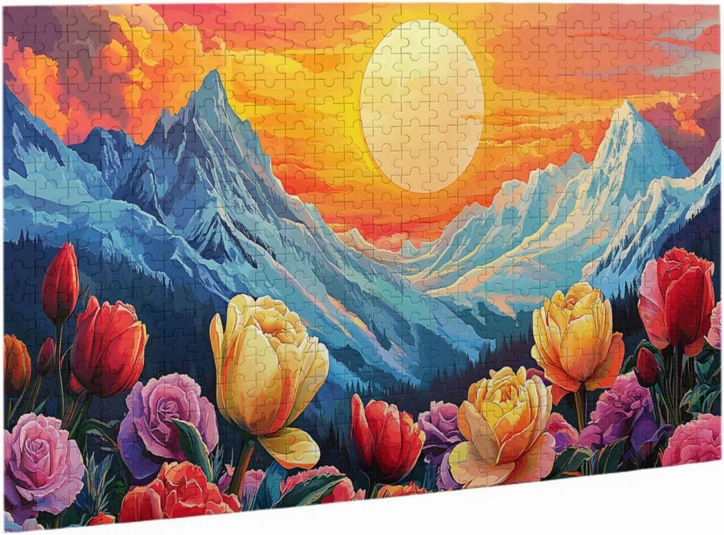 Snowy Mountains and Tulip Valleys，500 Pcs Wooden Jigsaw Puzzles for Adults,Let Your Imagination Run Wild，Brainstorming for Stress Relief，Forget The Troubles of Life，Enjoy The Process