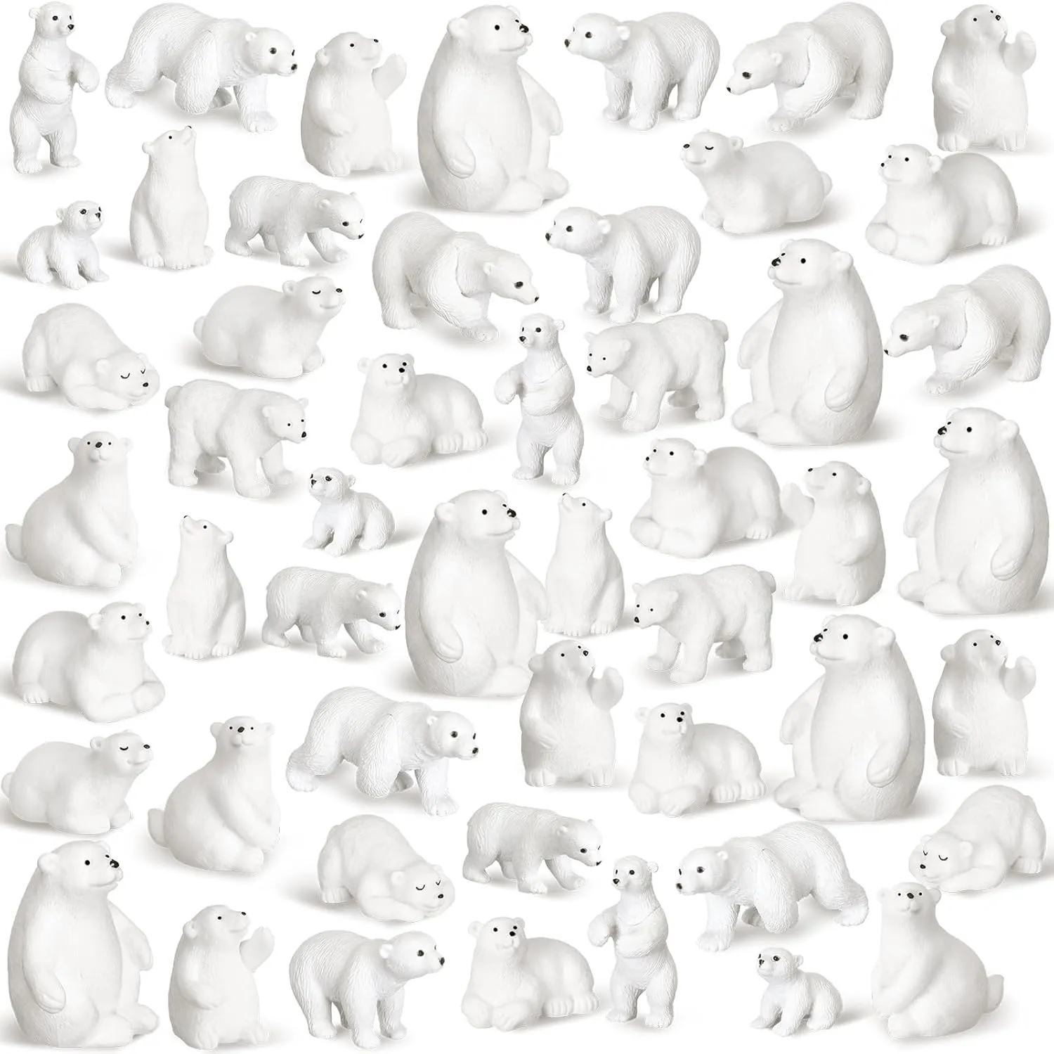 Soaoo 60 Pcs Polar Bear Animal Toy Figurines Set Realistic Polar Bears Family Kit Arctic Bear Miniature Doll Animal 3D Model Educational Toys Educational Toy Cake Toppers Christmas Birthday