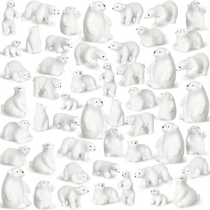 Soaoo 60 Pcs Polar Bear Animal Toy Figurines Set Realistic Polar Bears Family Kit Arctic Bear Miniature Doll Animal 3D Model Educational Toys Educational Toy Cake Toppers Christmas Birthday