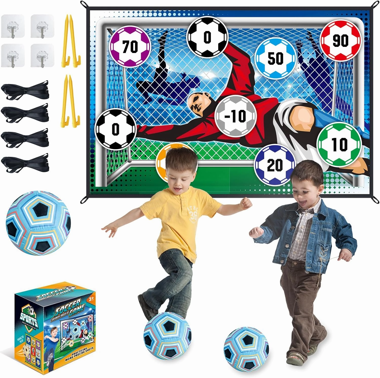 Soccer Games Set - Backyard/Indoor Mini Toys With Adhesive Ball, No Inflation Needed - Birthday Gift Outside Toys for Kids Boys Girls Yard Games