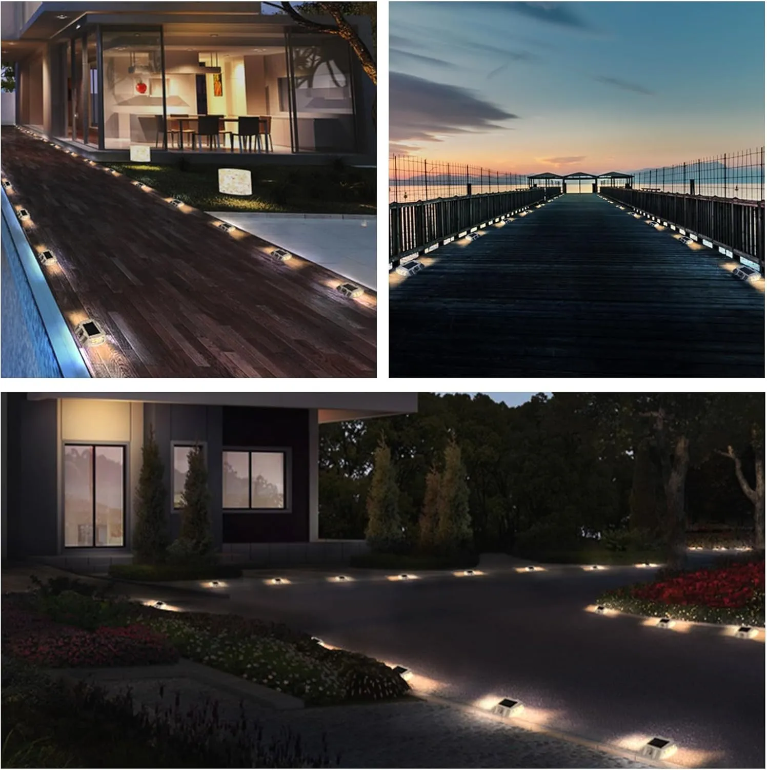 Solar Deck Lights Driveway Dock Lights 8 Pack, Outdoor LED Solar Powered Waterproof Warning Step Lights for Driveway Sidewalk Pathway Yard Garden(Yellow, 8 Pack)