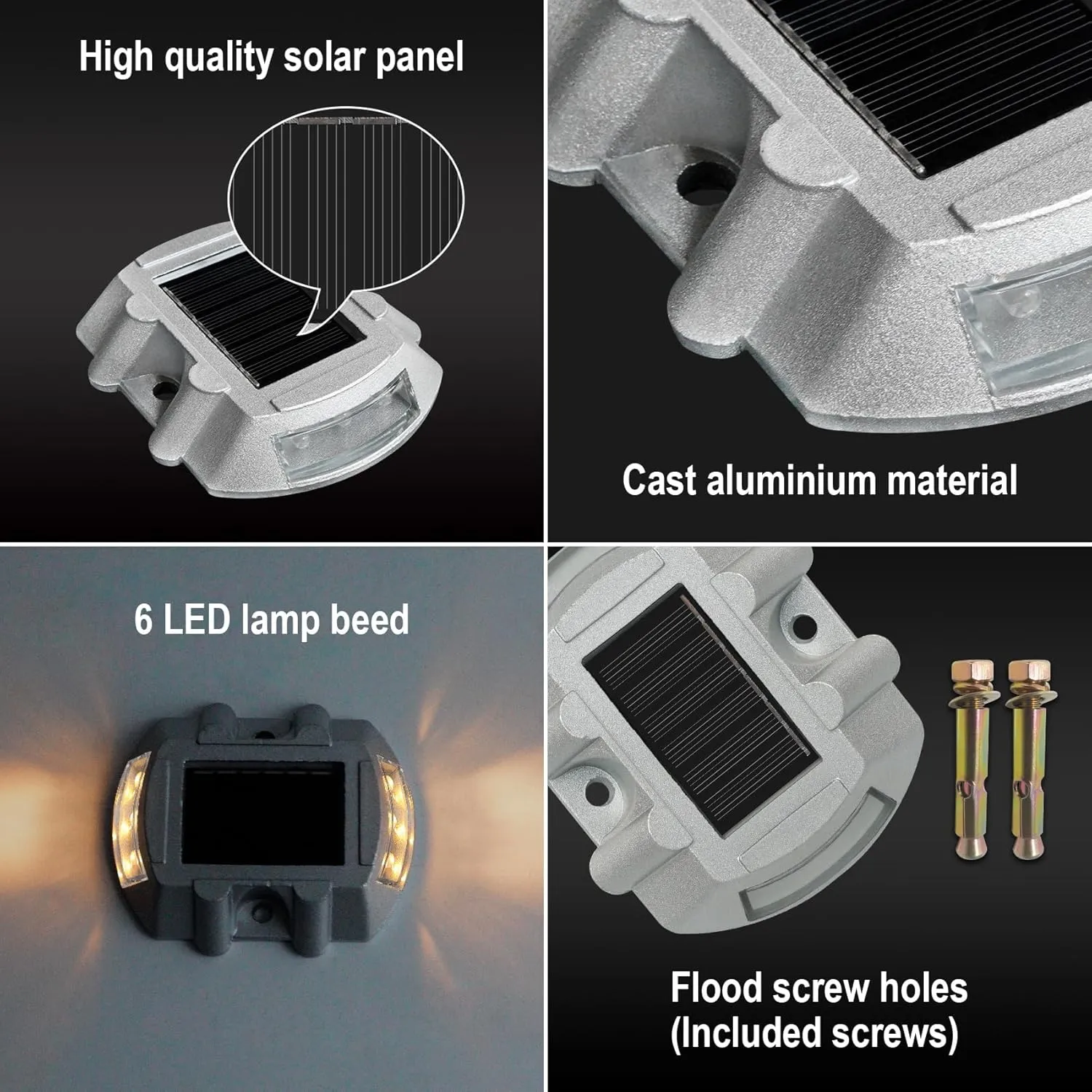 Solar Deck Lights Driveway Dock Lights 8 Pack, Outdoor LED Solar Powered Waterproof Warning Step Lights for Driveway Sidewalk Pathway Yard Garden(Yellow, 8 Pack)
