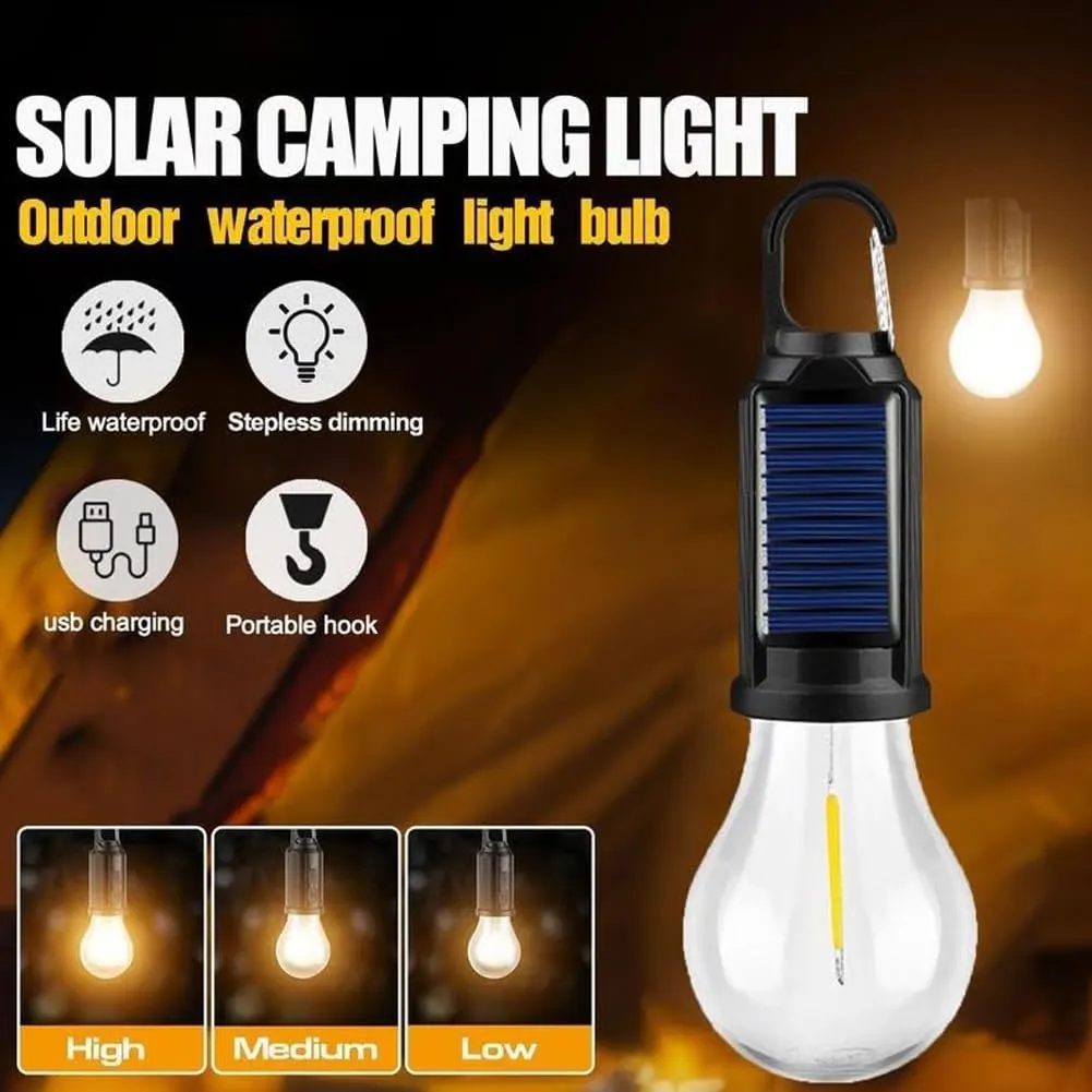 Solar Rechargeable Hooked Camping Light Outdoor Household Tungsten Lights, 3 Light Modes, Portable Rechargeable Outdoor Tent Lights Bulbs for Camping Hiking Emergency(B#)