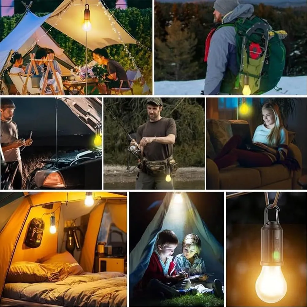 Solar Rechargeable Hooked Camping Light Outdoor Household Tungsten Lights, 3 Light Modes, Portable Rechargeable Outdoor Tent Lights Bulbs for Camping Hiking Emergency(B#)