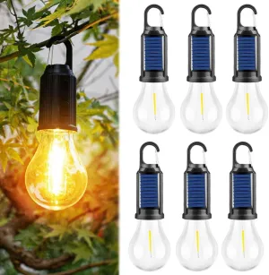 Solar Rechargeable Hooked Camping Light, Portable Tent LED Lights Lamp Waterproof, Outdoor Hanging Light Bulbs with Clip Hook for Camping,Vintage Camping Tent Lights(6 PCS)