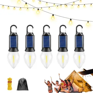 Solar Rechargeable Hooked Camping Light, Portable Tent Lights LED Lamp Waterproof, Outdoor Tent Camping Vintage Light, for Hiking, Party，Camping, Fishing, Power Failure (A-5PCS)