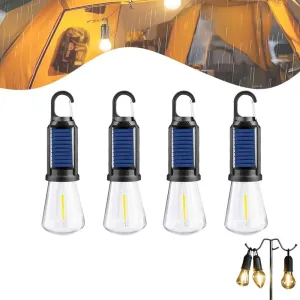 Solar Rechargeable Hooked Camping Light, Vintage Outdoor Tent Ambient Light, Multi-Functional Waterproof Portable USB Rechargeable LED Lights, for Hiking, Campsites, Emergencies (Flat*4)