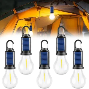 Solar Rechargeable Hooked Camping Light, Waterproof Portable Solar Camping Light, 3 Light Modes Adjustable Camping Lamps for Hiking, Party, Camping, Fishing (5Pcs)