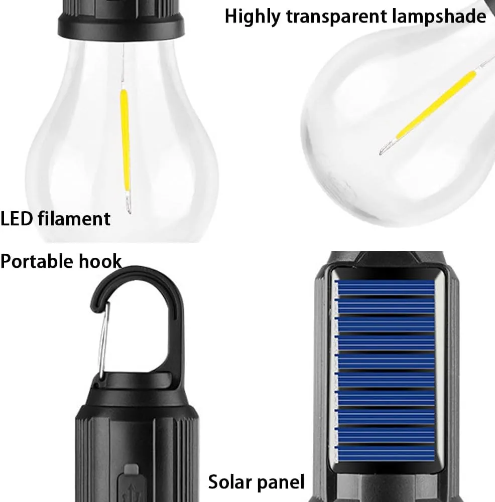 Solar Rechargeable Hooked Camping Light, Waterproof Portable Solar Camping Light, 3 Light Modes Adjustable Camping Lamps for Hiking, Party, Camping, Fishing (5Pcs)
