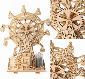 Solar 3D Wooden Puzzle Ferris Wheel DIY Model Kit Craft Sets Educational Wood Mechanical Building Toys for Adult Men Kids Age 8 10 12 14＋