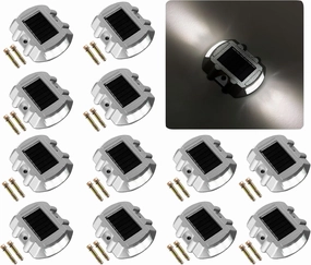 Solar Deck Lights Driveway Dock Lights 12 Pack, Outdoor LED Solar Powered Waterproof Warning Step Lights for Driveway Sidewalk Pathway Yard Garden (12 Pack, Bright White)