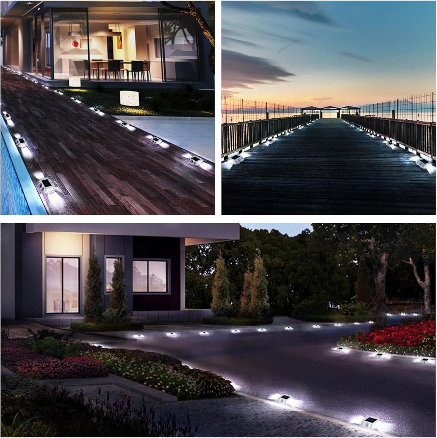 Solar Deck Lights Driveway Dock Lights 12 Pack, Outdoor LED Solar Powered Waterproof Warning Step Lights for Driveway Sidewalk Pathway Yard Garden (12 Pack, Bright White)